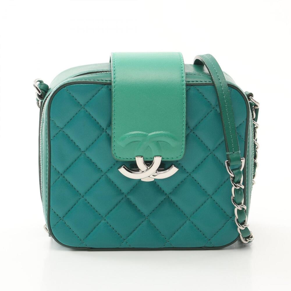 Chanel Matelasse Half Coco Mark Shoulder Bag Lambskin Leather Green